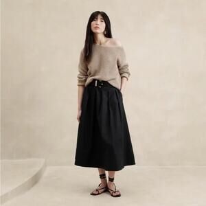 Banana Republic Factory Womens Linen Blend Pleated Midi Skirt Size 0 Black Twee
